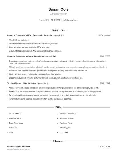 Adoption Counselor Resume