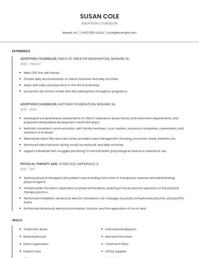 Adoption Counselor Resume