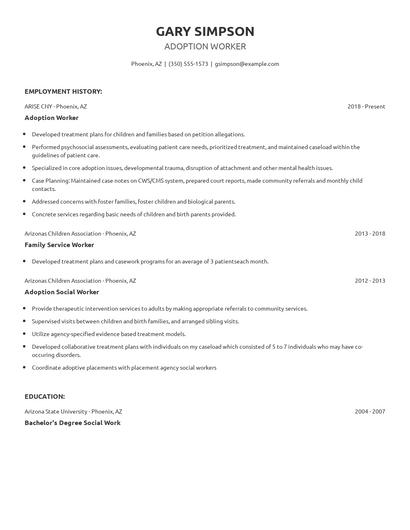 Adoption Worker Resume