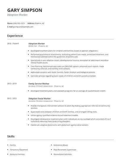 Adoption Worker Resume