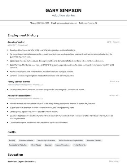 Adoption Worker Resume