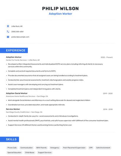 Adoption Worker Resume