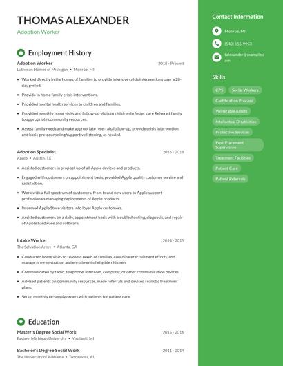 Adoption Worker Resume