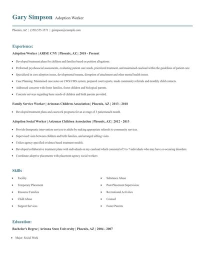 Adoption Worker Resume