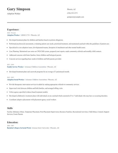 Adoption Worker Resume
