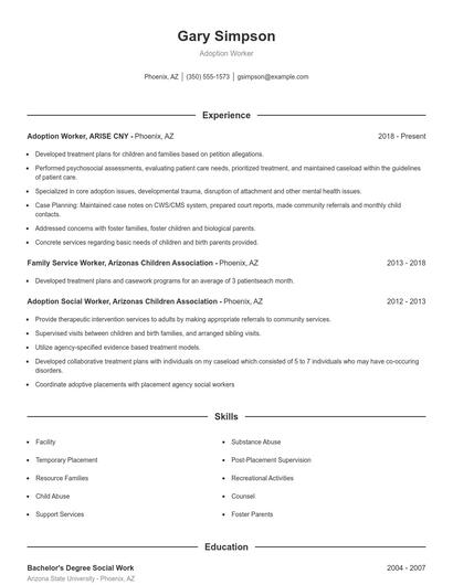 Adoption Worker Resume