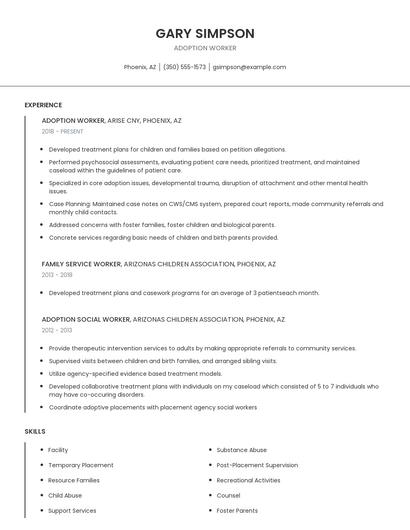 Adoption Worker Resume