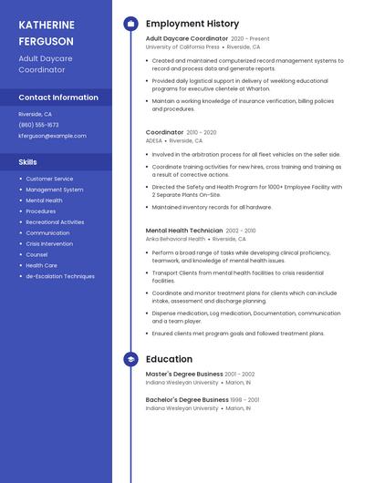 Adult Daycare Coordinator Resume