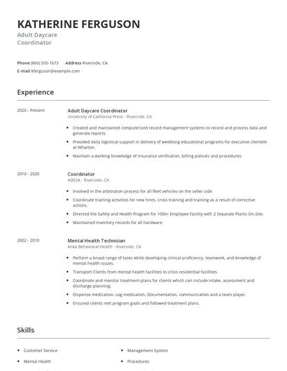 Adult Daycare Coordinator Resume