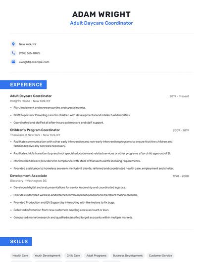 Adult Daycare Coordinator Resume
