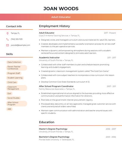 Adult Educator Resume