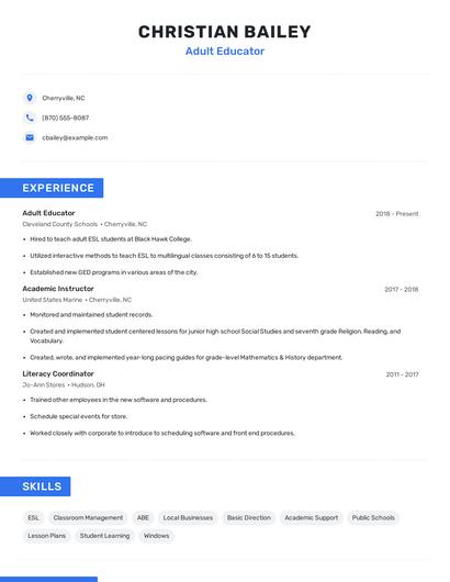 Adult Educator Resume