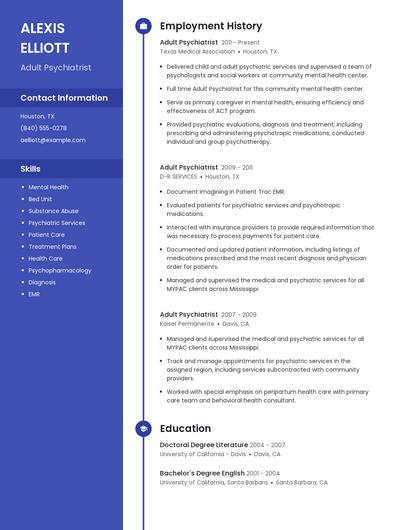 Adult Psychiatrist Resume