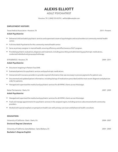 Adult Psychiatrist Resume