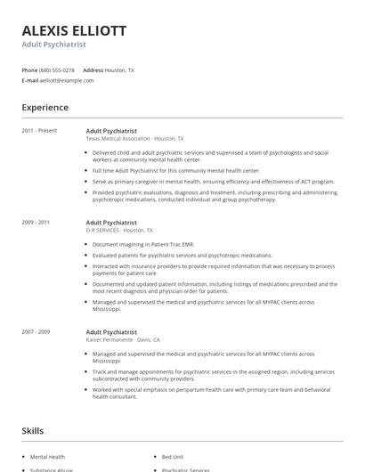 Adult Psychiatrist Resume