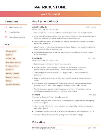 Adult Psychiatrist Resume