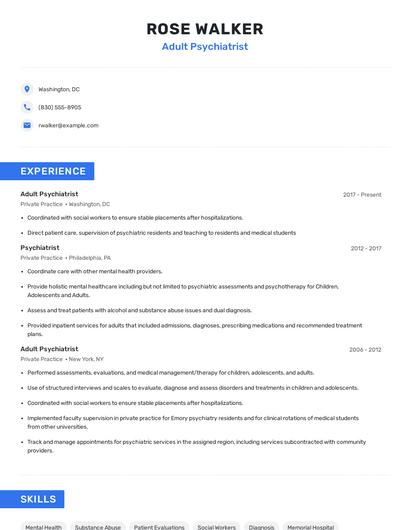 Adult Psychiatrist Resume