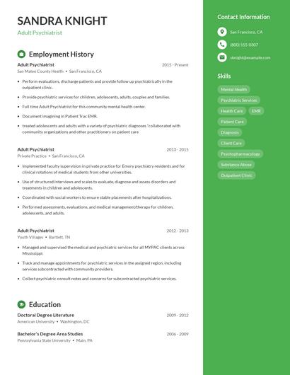 Adult Psychiatrist Resume