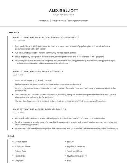 Adult Psychiatrist Resume