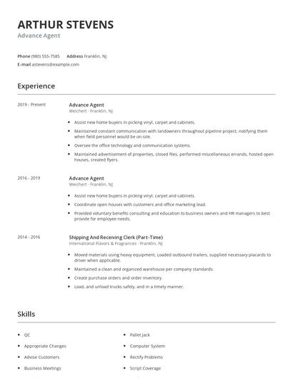 Advance Agent Resume