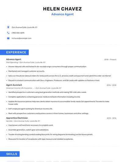 Advance Agent Resume