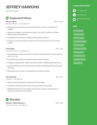 Advance Agent Resume