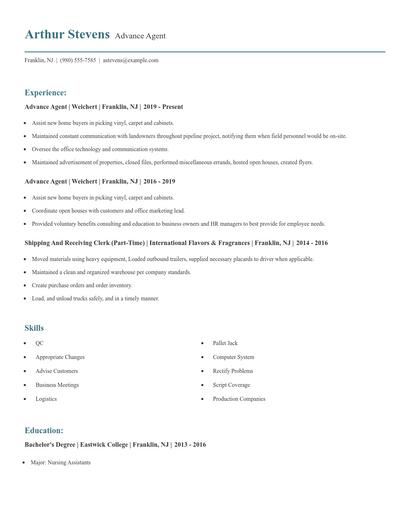 Advance Agent Resume