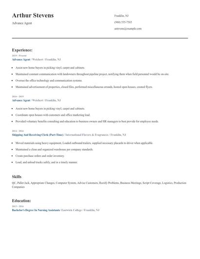 Advance Agent Resume