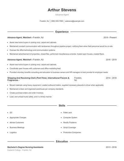 Advance Agent Resume