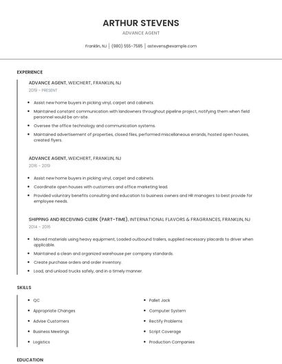 Advance Agent Resume