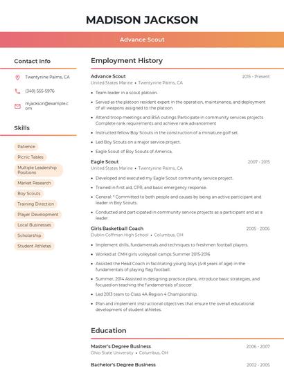 Advance Scout Resume