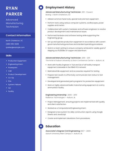 Advanced Manufacturing Technician Resume