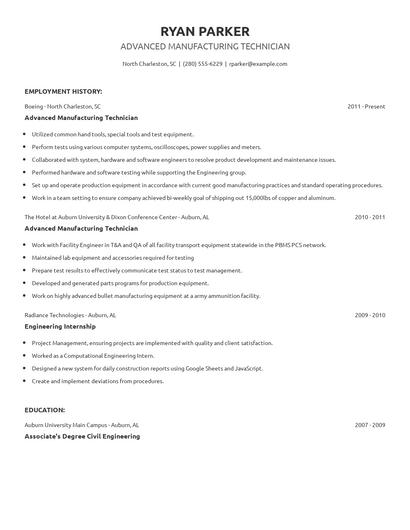Advanced Manufacturing Technician Resume