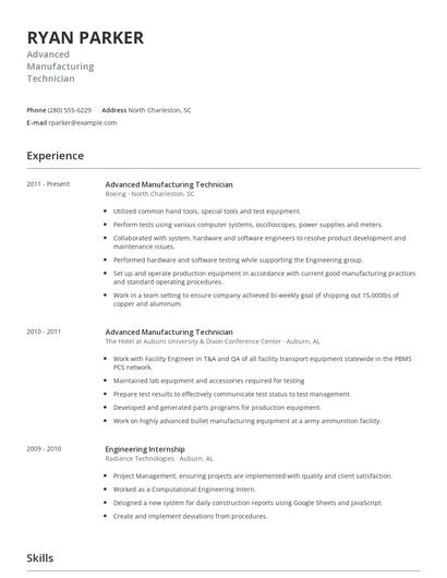 Advanced Manufacturing Technician Resume