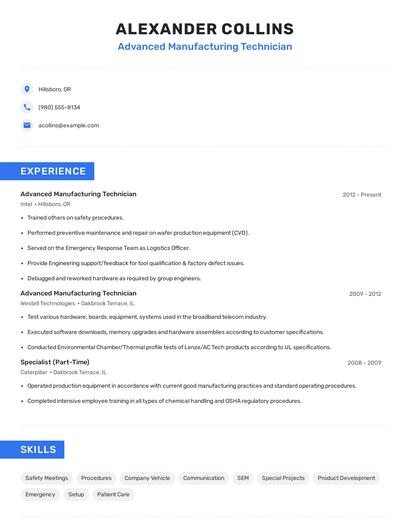Advanced Manufacturing Technician Resume