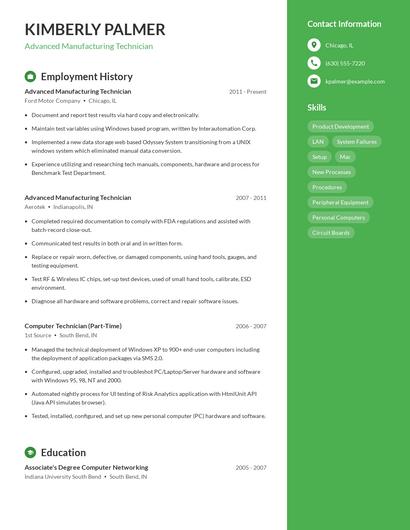Advanced Manufacturing Technician Resume