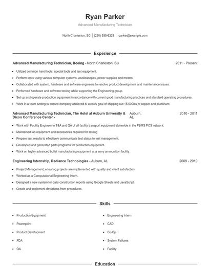 Advanced Manufacturing Technician Resume