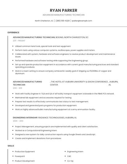 Advanced Manufacturing Technician Resume