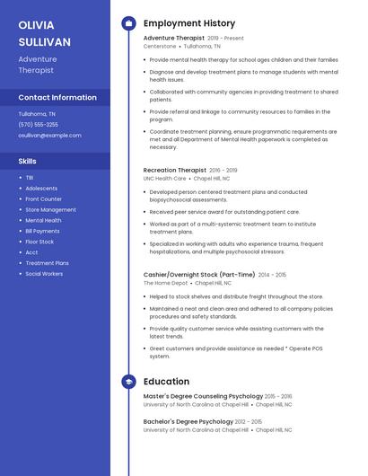 Adventure Therapist Resume
