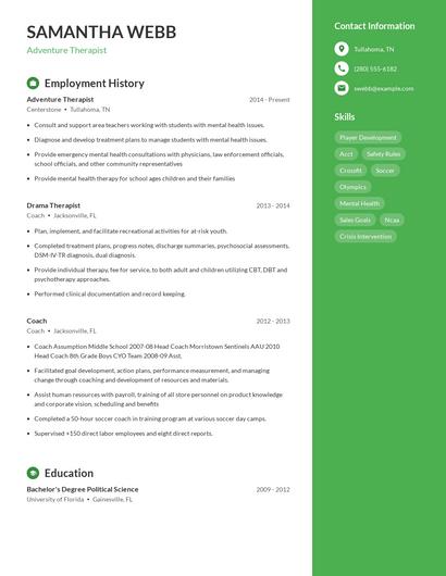 Adventure Therapist Resume