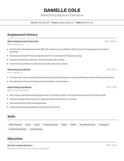 Advertising Account Executive Resume