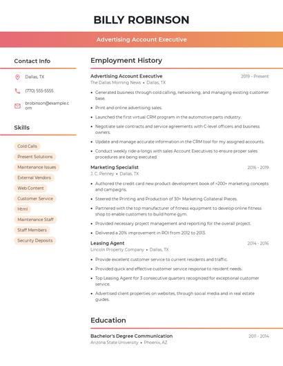 Advertising Account Executive Resume