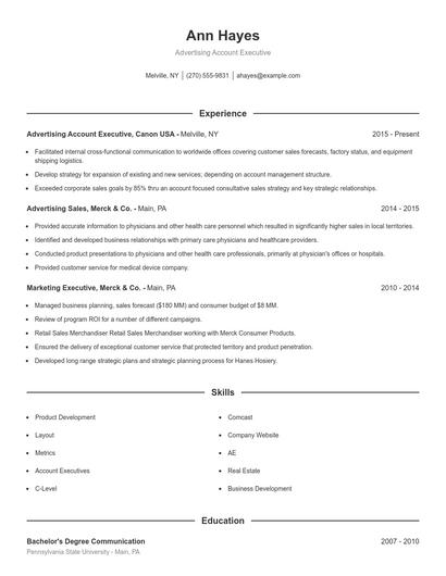 Advertising Account Executive Resume