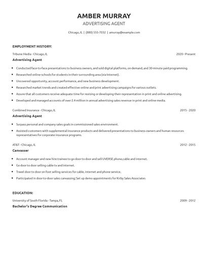 Advertising Agent Resume