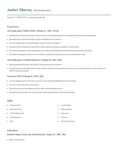 Advertising Agent Resume