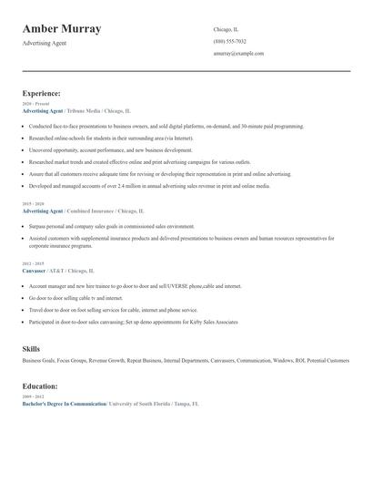 Advertising Agent Resume
