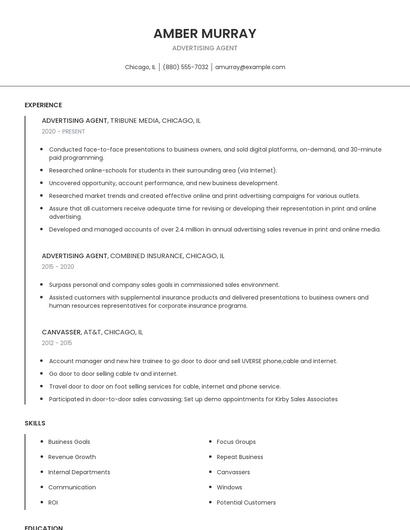 Advertising Agent Resume