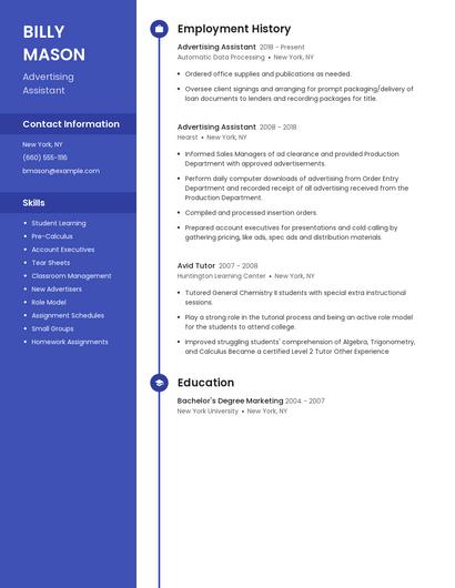 Advertising Assistant Resume