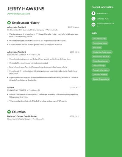 Advertising Assistant Resume