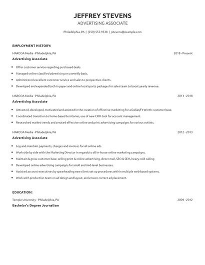 Advertising Associate Resume